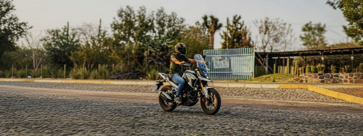 hombre transitando por carretera rural en una GL 301