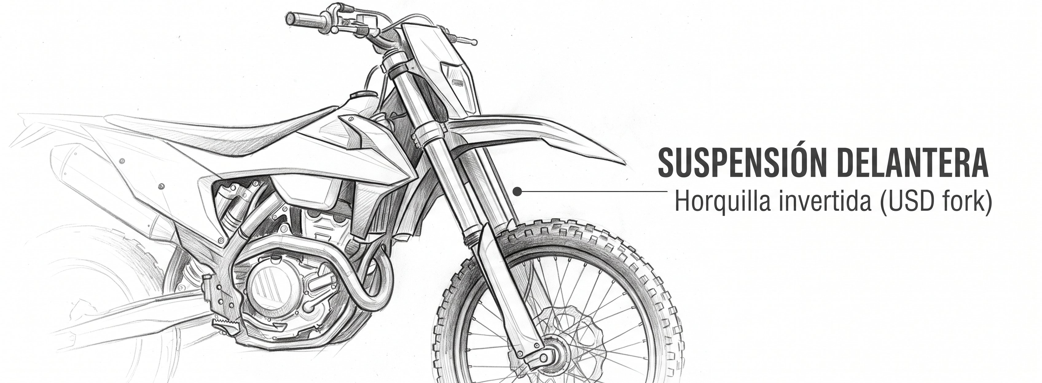 Infografía de la suspensión delantera en una enduro