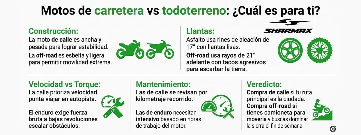 Infografia de Motos de carretera vs todoterreno
