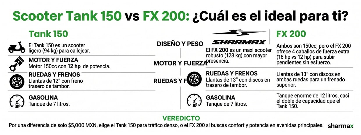 Infografía Scooter Tank 150 vs FX 200