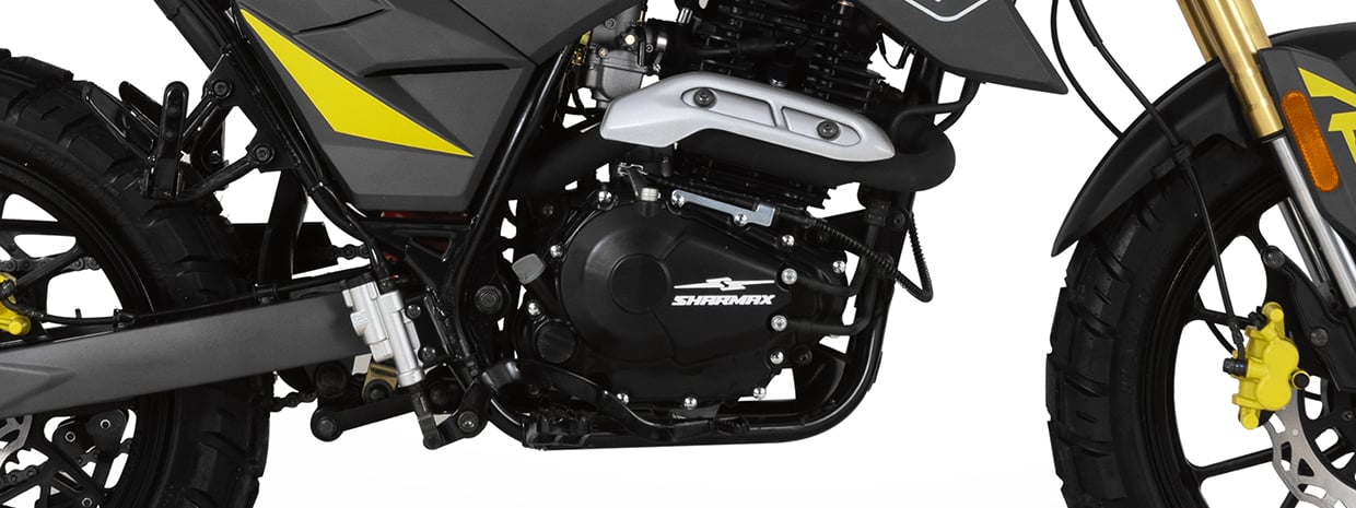 Close-up of a motorcycle engine for technical inspection